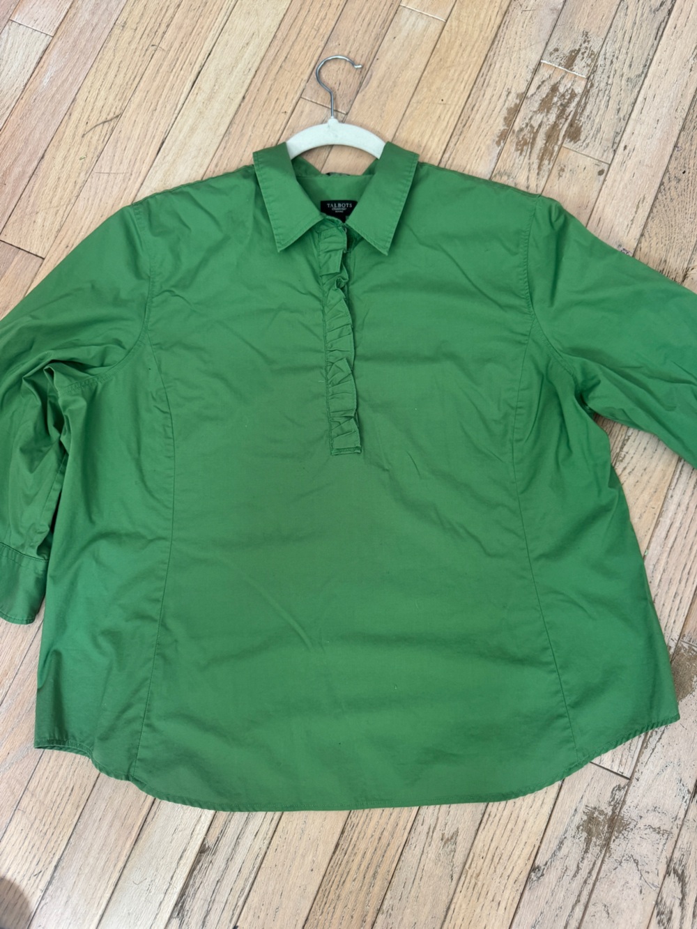 Talbots Petite XL Green Ruffled Stretch Poplin Blouse - Picture 7 of 8